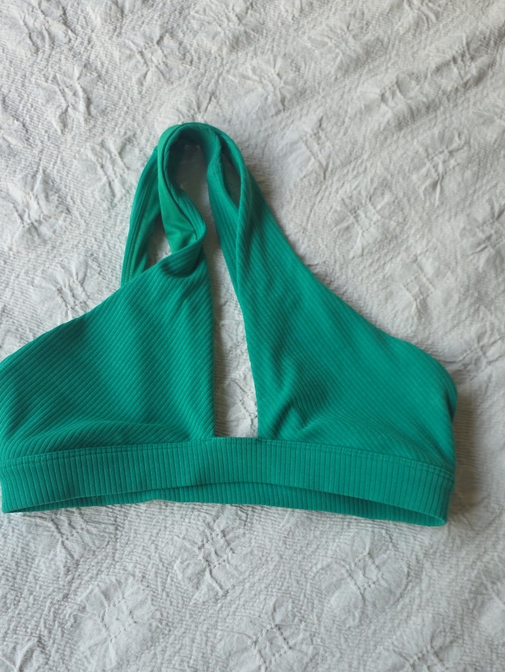 ALO Yoga Ribbed Halter Top in Teal Green